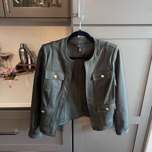 White House Black Market Olive Green Collarless Pocket Jacket